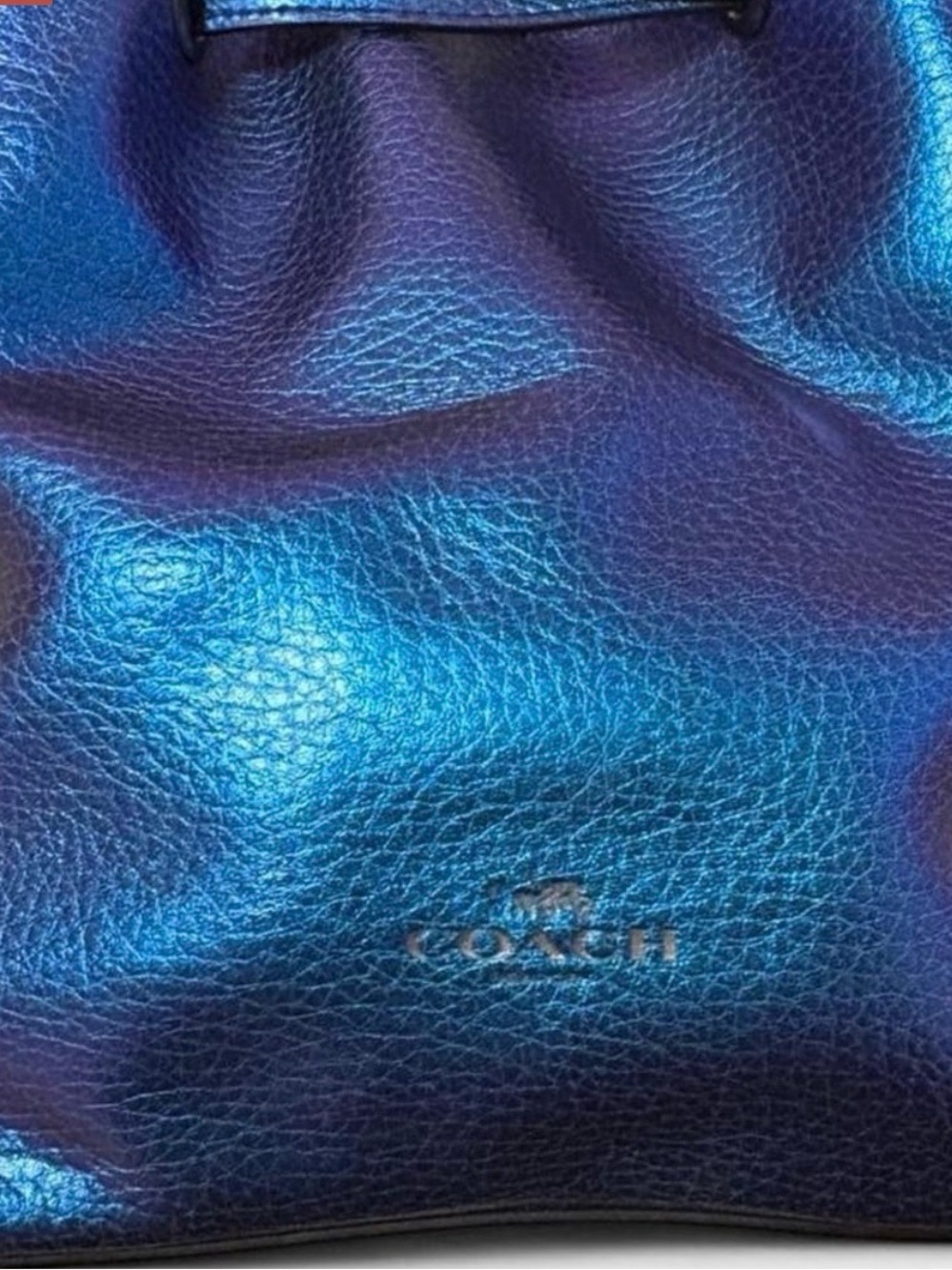Coach Iridescent Blue Pebbled Leather Drawstring Pouch